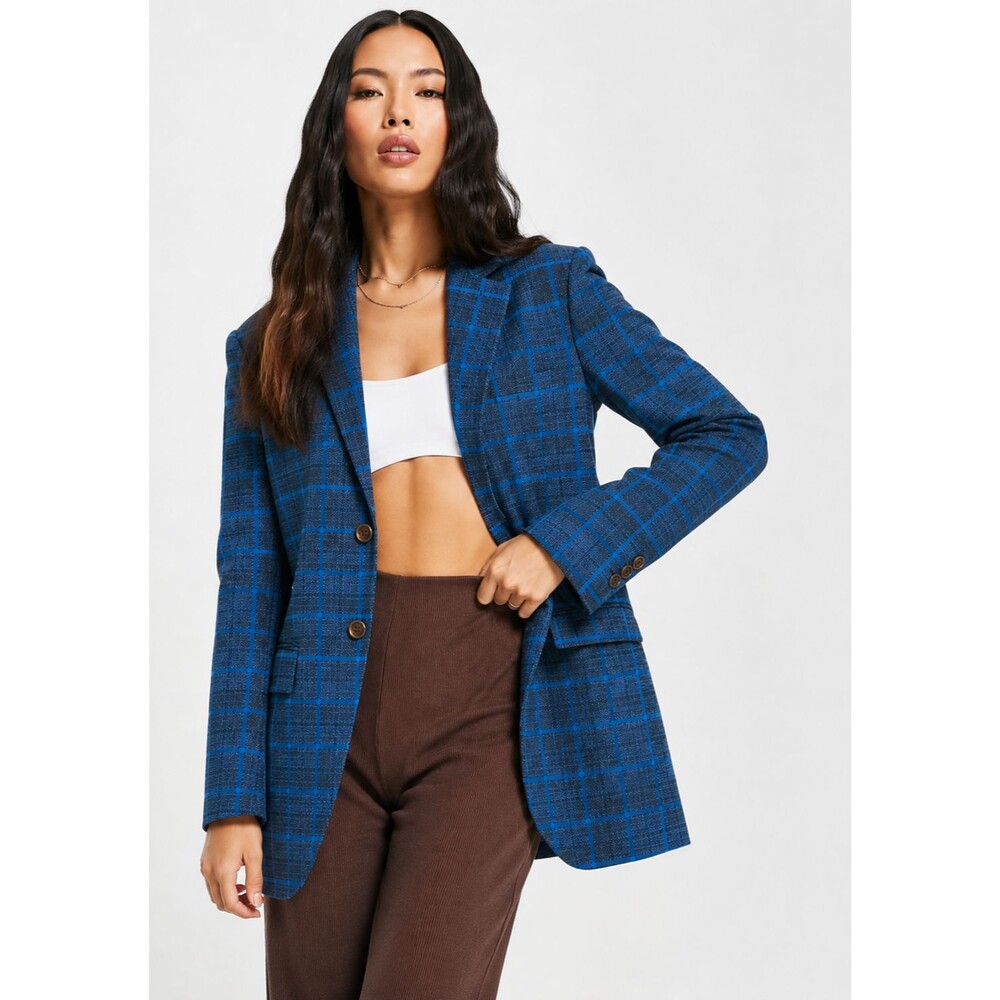 ASOS Women's Oversize Fit Windowpane Plaid Blazer Jacket Blue US 10 Career